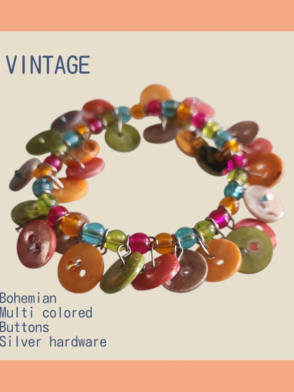 VINTAGE Multicolor Button Charm Bracelet